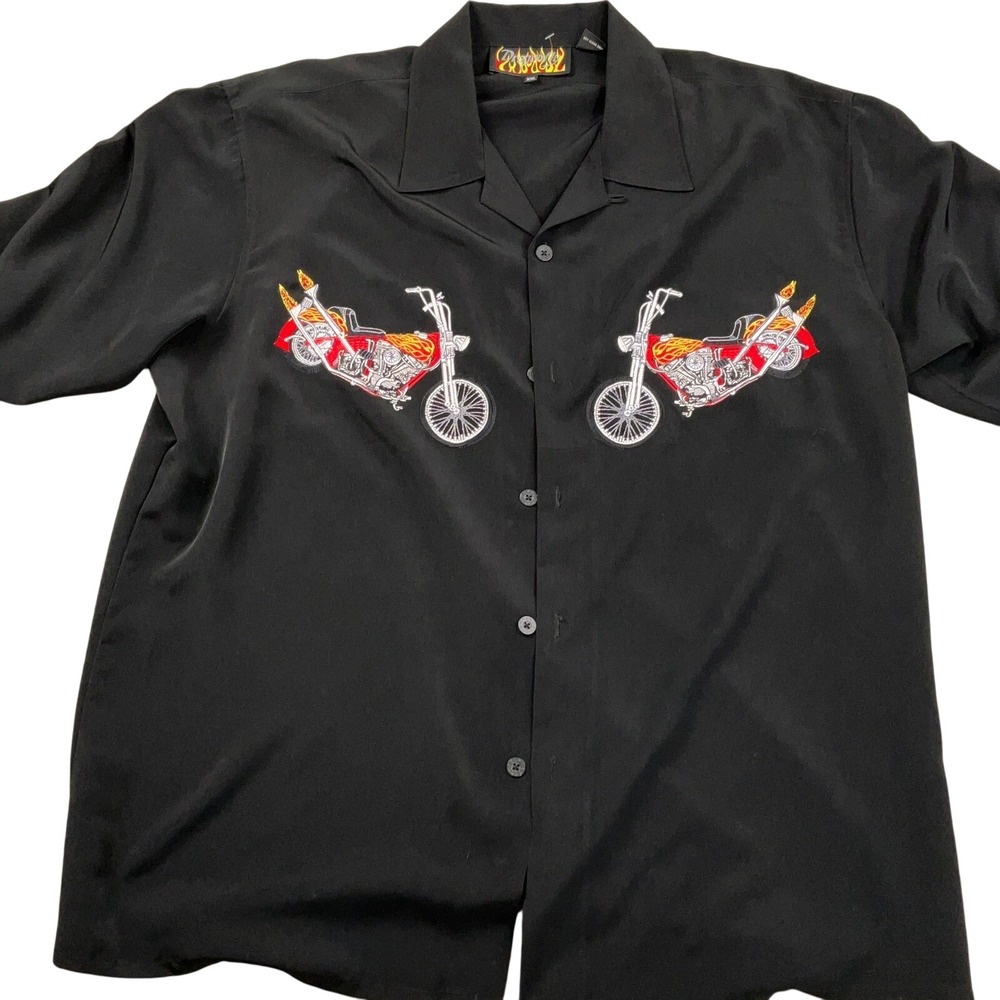 Dragonfly Shirt Men 2XL Black Red Motorcycle Embroidery Biker Camp Bowling Retro